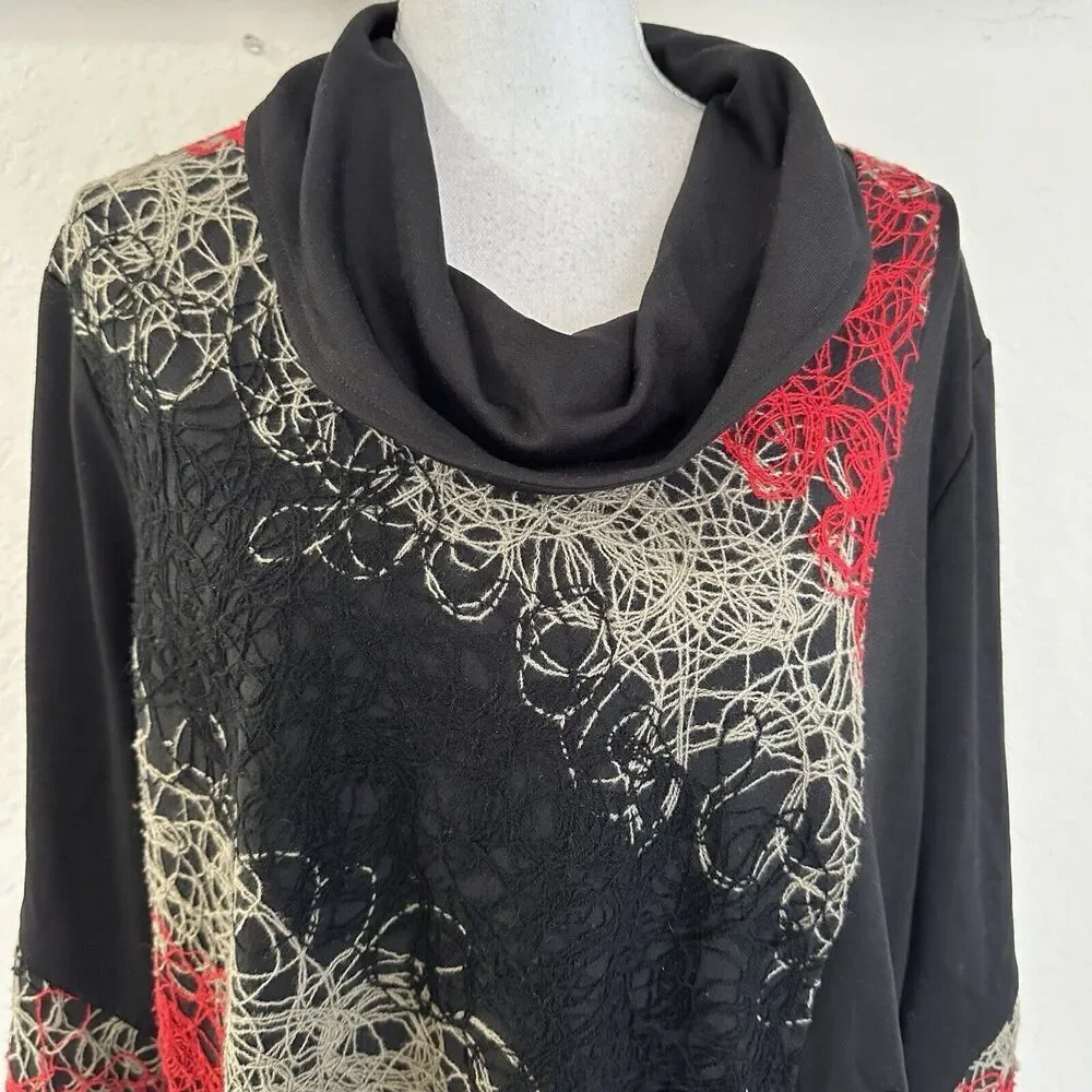 Ali Miles Womens Cowl Neck Sweater Top Size XL Artsy Art To Wear Yarn‎ Details